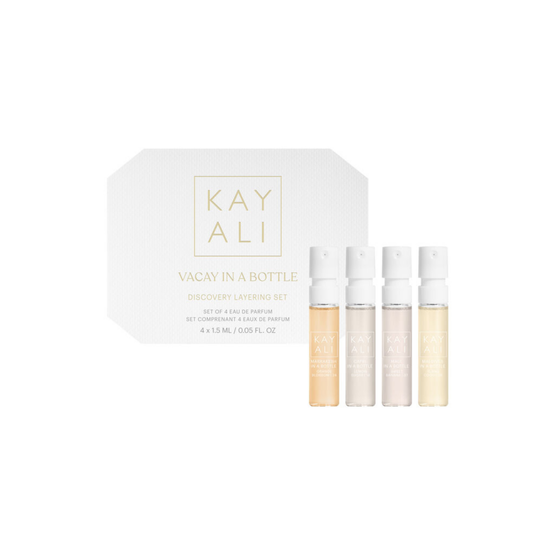 Vacay in a Bottle Discovery Set - 4 tropical perfume samples including Marrakesh & Maldives | HERA Nairob